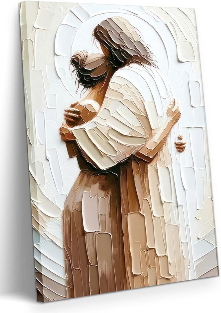 Jesus Embracing Woman Canvas Wall Art, Safe in His Arms Pictures Canvas Print Posters Wall Decor, Christian Wall Art Home Decor for Living & Prayer Room 24x36 inch Framed