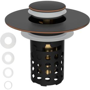 Universal Bathroom Sink Drain Strainer Hair Catcher Upgraded with Removable Stainless Steel Filter Basket, 3 in 1 Pop Up Sink Stopper for 1.1''~2.36'' Sink Basin Hole, Oil Rubbed Bronze