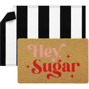 Duraaamo Set of 2 Hey Sugar Doormat Valentines Day Welcome Door Mat Black and White Striped Doormat with Non Slip Rubber Backing Rug for Home Bathroom Kitchen Entrance Front Door