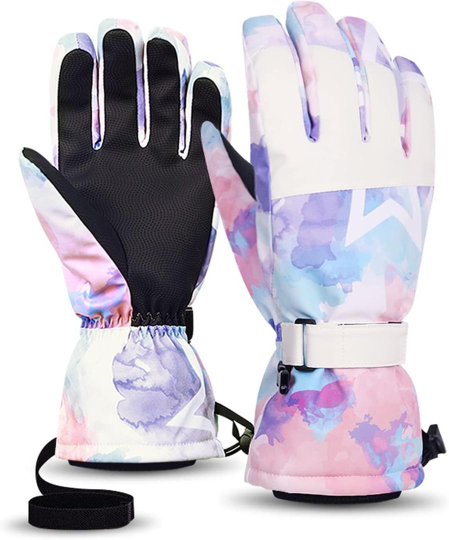 Winter Gloves Men Women Warm Waterproof Ski 5 Layer Touch Screen Snow Gloves for Cold Weather (Medium, Purple)