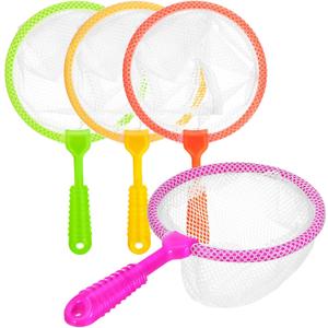 Toyvian 4 Pcs Toddles Fishing Nets Toy with Short Handle for Aquarium Catching Net Supplies, Fishing Game, Catching Butterfly Bugs (Blue, Red, Orange, Green)