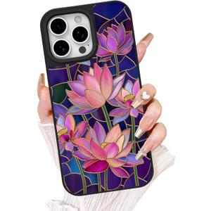 Fiyart Designed for iPhone 16 Pro Max Case,Cute 3D Glossy Lotus Pink Purple Flowers for Women Girls Hard Shell Designed for Magsafe Charging Durable Shockproof TPU Phone Bumper