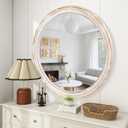 HOITUZYUS Farmhouse Round Wood Mirror 30 Inch, Rustic Boho Circle Decorative Mirrors for Bathroom, Living Room, Entryway, Bedroom, Hallway