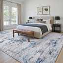 Area Rug Living Room Rugs: 9x12 Large Soft Indoor Carpet Modern Abstract Rug with Non Slip Rubber Backing for Under Dining Table Nursery Home Office Bedroom White Gray Blue