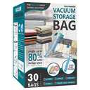 30 Pack Vacuum Storage Bags, Space Saver Vacuum Storage Bags, Vacuum Seal Bags for Clothing, Clothes, Comforters and Blankets, Hand Pump Included