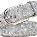 Fashion Sparkly PU Leather Waist Belts for Women Formal Dresses Jeans (L(35.5"-42"), Silver)