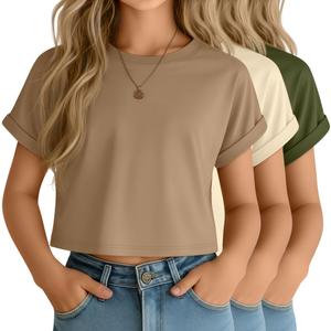 YooAurvox 3 Pack Girls Crop Tops, 3-Color, 7-8 Year