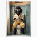 Bathroom Decor Wall Art Funny Black Poodle Dog in Toilet Reading Newspaper Canvas Print Poster pictures Pet Lover Gift Home Decor Dog Theme Room Aesthetics Humorous 12x18inch Unframed