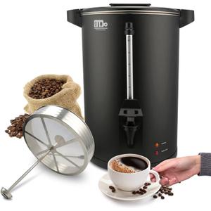 55-Cup 10L Commercial Coffee Urn, Festa Essential 750W Double Wall Large Percolate Coffee Maker Stainless Steel Hot Water Urn Dispenser with Double Dripless Faucet, Quick-Brewing for Catering, Black