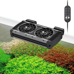 Pawfly Aquarium Chiller Fan, Quiet Aquarium Fan for Axolotl Tank, Adjustable Fish Tank Cooling Fan, Aquarium Cooler with Timer, Terrarium Fan Water Chiller for Freshwater and Saltwater Tanks, 2 Head