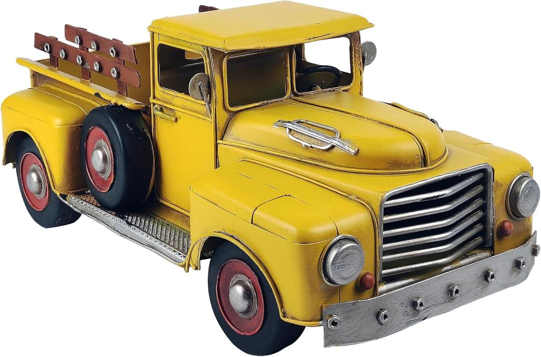 Vintage Farmhouse Yellow Truck Pickup Truck Rustic Metal Home Decor Collectible Vehicle Car Model Home Table Desktop Tabletop Gift Decoration