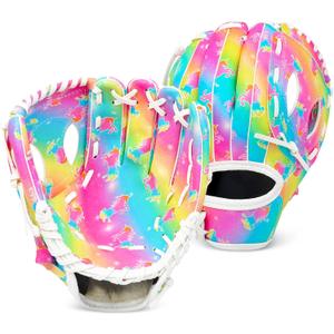 Kids Baseball Glove, Softball Gloves, Kids Girls Toddlers Baseball Softball Mitt, 9''-10.5'' T-Ball Glove for Training and Beginner Play, Left Hand Glove, Right Hand Throw (Rainbow Unicorn)