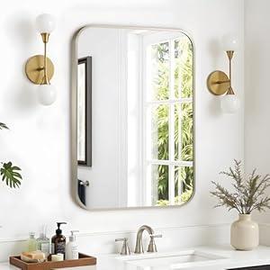 Umzodo 24"x36" Brushed Nickel Bathroom Vanity Mirror for Over Sink, Rounded Rectangle Silver Metal Frame Mirror for Wall, Living Room, Entryway, Vertical or Horizontal