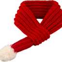 Dog Christmas Knitted Scarf Red Knit Scarves with Fuzzy Pompom Neck Warmer Bandana Xmas Holiday Winter Pet Puppy Cat Costume (L)
