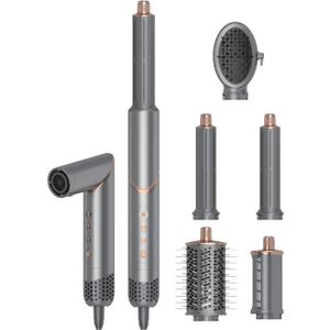 5 in 1 Hair Styler & Air Dryer Brush Set, High-Speed Negative Ionic Foldable Hair Dryer Fast Drying, Multi Professional Hot Air Styler for Curling Volumizing Straightening Styling (Grey)