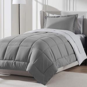 Nestl 5 Piece Twin XL Comforter Set  Grey Reversible Bed in a Bag  Complete Twin XL Size Bedding Set with Sheets, Pillowcase and Sham