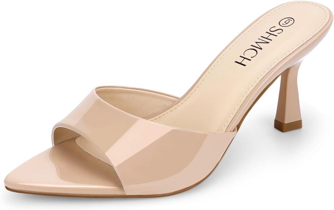 Womens Pointed Toe Mule Sandal Heels, Slip On Open Toe Kitten Heels for Women, Heeled Sandals Mules for Dress,Casual Outfits,8