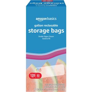 Amazon Basics Reclosable Gallon Food Storage Bags with Double Zipper Seal, Stand and Fill Base, BPA Free, 120 Count
