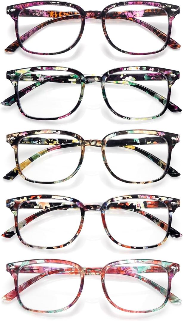 5 Pack Reading Glasses Blue Light Blocking for Women,Computer Readers with Spring Hinge, + 2.25
