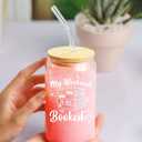 NewEleven Book Lovers Gifts for Women, Friends - Bookshelf Cup, Accessories for Writers, Readers, Librarian, Bookaholic, Bookworm - 16 Oz Coffee Glass