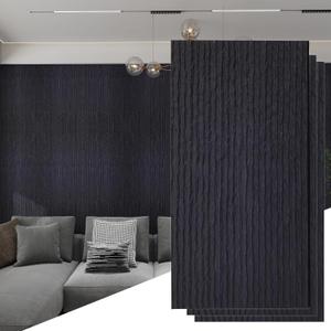 KASARO 3D Panels for Interior Wall Decor, Faux Stone PU Wall Panels, Decorative Textured Flowstone Wall Covering Panels, 47.24" x 23.62" Waterproof, Bedroom Hotel Office Shop, Black, 3 Pack