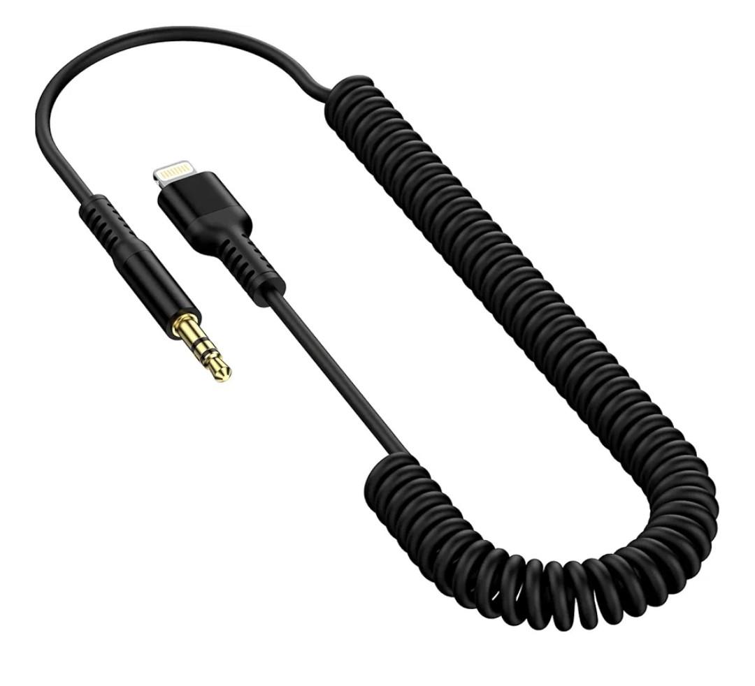 IPhone Aux Cord, Aux to 3.5mm Coiled Lightning Cable Auxiliar Audio Male Cable for iPhone 14 Pro Max 13 12 11 XS XR 8 Plus, Mfi Certified Apple Auxiliary Ox Wire for Car Home Stereo Speaker Headphone