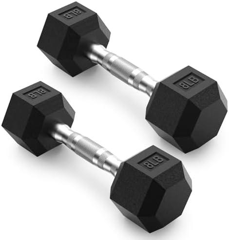 PAPABABE HEX Dumbbell Set 2, 8lb, Rubber Encased Home Gym Dumbbells, Exercise & Fitness Weights Dumbbells for Women & Men, Hand Weight for Strength Training