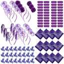 Canlierr 54 Pcs Team Spirit Items Bulk Team Spirit Week Accessories Include Pom Pom Headbands Bandana Whistles Stickers for Sports Events Cheering Essentials(Purple)