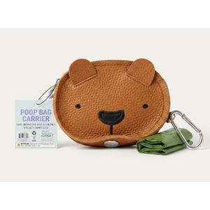 Bear-Shaped Dog Waste Bag Dispenser, Brown Leather, Portable Pet Poop Bag Holder,poop bag holders for leashes, 2 Pack