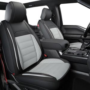 LUCKYMAN CLUB F150 Faux Leather Seat Covers, fit for 2015-2024 F150 SuperCrew, and 2017-2024 F250 F350 F450 Super Duty Crew Cab(Full Set, Black&Gray)