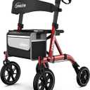 Rollator Walker for Seniors/Adults Foldable Rolling Walker with Seat 330 lbs Capacity 10 inch Wheels Hand Grips Adjustable Height Lightweight Durable Aluminum Walker Removable Back Support 7210(Red)