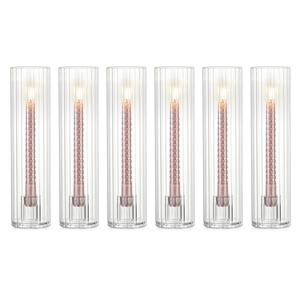 NUPTIO Taper Candle Holders for Centerpiece: Ribbed Hurricane Glass Candlestick Holder - Set of 6 Windproof Fluted Candle Stick Stand for Fall Thanksgiving Christmas Decor