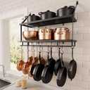KES 30-Inch Kitchen Pot Rack - Mounted Hanging Rack for Kitchen Storage and Organization- Matte Black 2-Tier Wall Shelf for Pots and Pans Organizer with 12 Hooks - KUR215S75B-BK (Black)