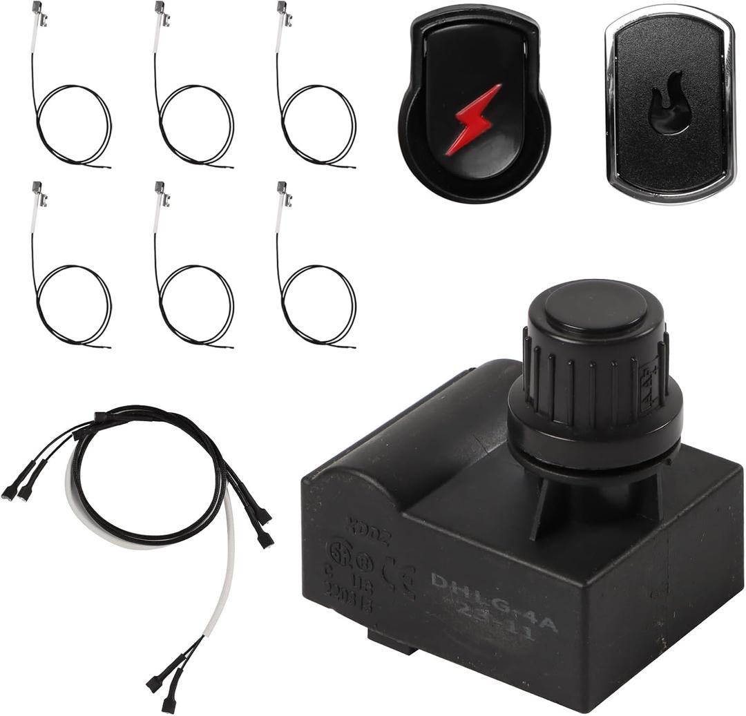 Ignition Kit for Charbroil Gas Grills, 4 Outlet Ignitor Module Replacement with Wires and 2 Push Buttons for Charbroil Grills, Ignition System for Char-Broil, Part G511-0055-W1