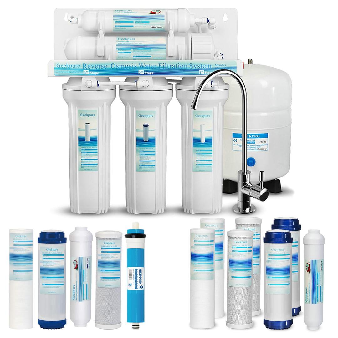 Geekpure 5-Stage Reverse Osmosis RO Drinking Water Filter System with Extra 7 Filters-75 GPD