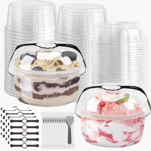 Disposable Food Containers With Lids And Spoons 50 Pack 12 oz Mini Parfait Dessert Cups Take Out Meal Prep Salad Bowls For Lunch, Plastic Ice Cream Bowls Pet, Acai Bowl, To-Go Party Containers(12oz)