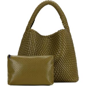Large Woven Tote Bag for Women with Purse Fashion Shoulder Hobo Underarm Bags Woven Soft Vegan Leather Handbag