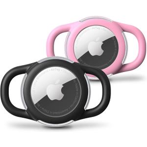 Waterproof Airtag Dog Collar Holder, Silicone & ABS Airtag Holder for Dog & Cat Collars, Ultra-Durable, Lightweight and Protective Airtag Case (Black & Pink, Small)