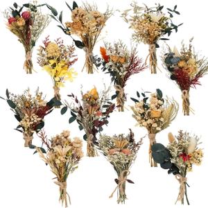 Layhit 12 Pack Boho Dried Flower Bouquet Mini Wedding Handmade Dry Flowers Decor for Vase Crafts DIY Photo Boutonniere for Men Floral Plant for Bridesmaid Gift Birthday Decor(Bright)