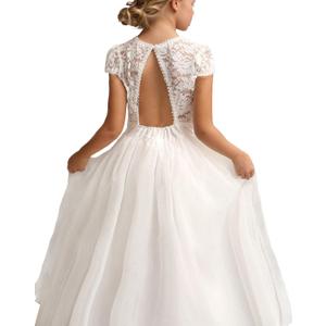 BIBIHOU Girls' Dresses Backless Flower Girls Wedding Bridesmaid Formal Beach Long Dress Flower Girl Dresses White, 8 Years