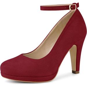 Perphy Round Toe Mary Jane Pumps Chunky Heels Sandals for Women (6.5, Burgundy)