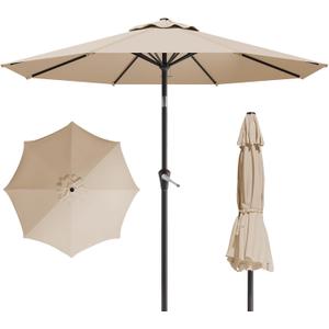 10FT Patio Umbrella, Outdoor Umbrella with Push Button Tilt and Crank, 8 Sturdy Ribs, UV Protection & Waterproof Market Umbrella for Pool, Backyard, Beach,Deck (Beige)