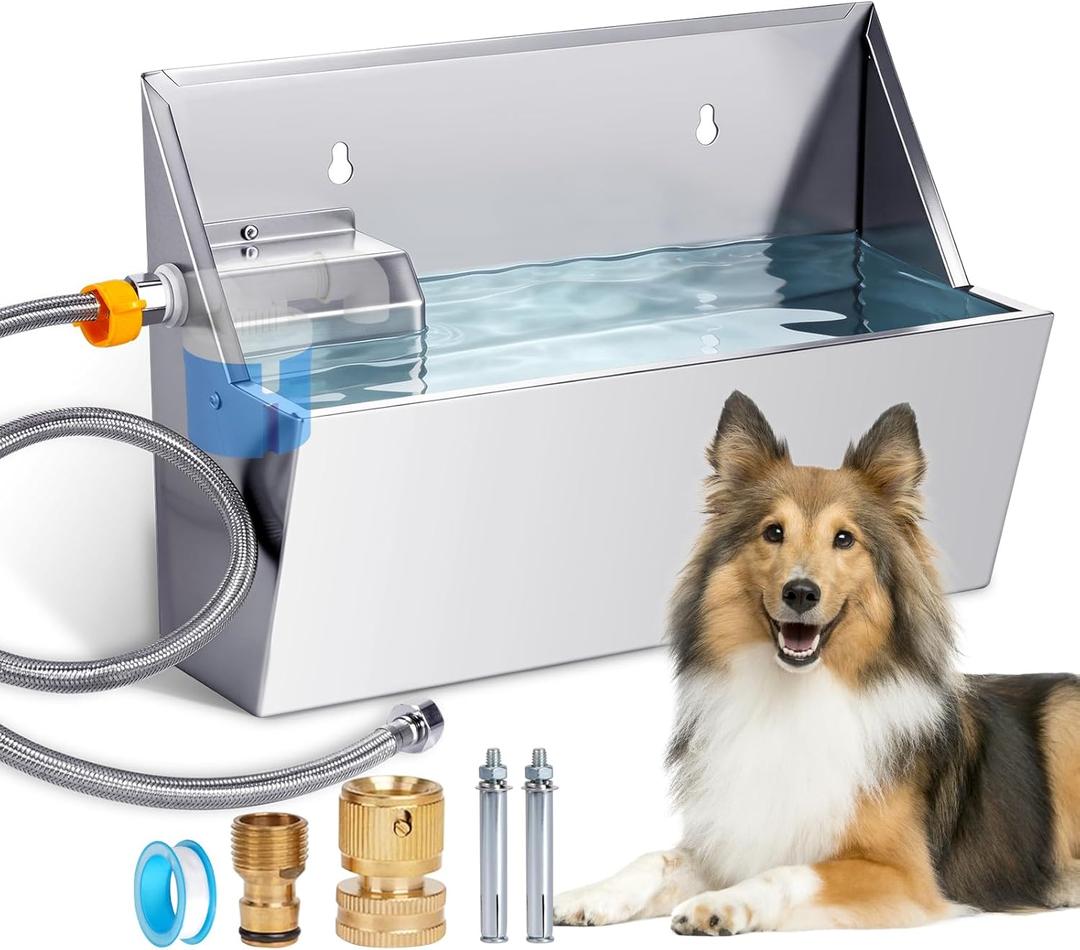 Automatic Water Dispenser for Large Dogs, 2.1 Gallon Stainless Steel Auto Water Bowl Self Filling, Waterer Feeder for Outdoor Animals Drinking, Chicken Livestock (Drainage Hole)