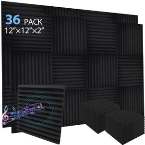 Ikaufen 12 x 12 x 2 Inches Pyramid Designed Acoustic Foam Panels, High Density and Flame Retardant Sound Proof Foam Panels for Wall and Ceiling (36 Pack-2)