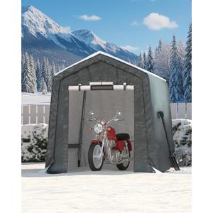 6X8 FT Heavy-Duty Portable Outdoor Storage Shed with Roll-Up Zipper Door & Vent, 240g Waterproof Carport Storage Shelter, UV-Resistant Canopy for Motorcycle, Firewood, Tools -Gray