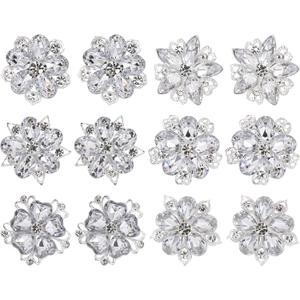 12 Pcs Rhinestone Brooch, Silver Brooch Pins, Assorted Crystal Brooch Pin Small Flower Brooches Pins decorative Brooch Pins for Crafts Flower Lapel Badge Pins for Women DIY Bridal Wedding Bouquet Kit