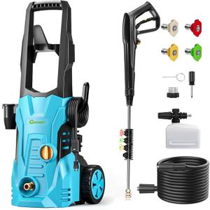 GREENER Electric Pressure Washer 4800 PSI, 4 Quick Nozzles, 3.0GPM, 23FT Outlet Hose, 16FT Power Cord, Power Washer Electric Powered with Soap Cannon for Car, House, Driveway, Patio Cleaning-Blue