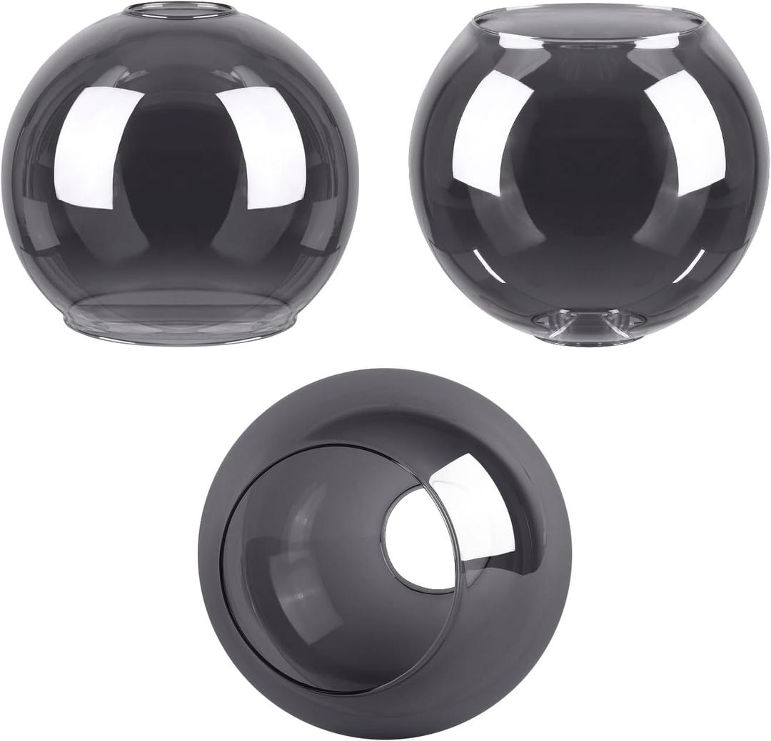 3 Pack Smoke Gray Glass Globe Shade Fixture Replacement, 5.11 Inch Diameter, E26 Base 1-5/8 Inch Fitter, Glass Globe Lampshade Cover for Pendant Wall Sconce Chandelier Vanity Light