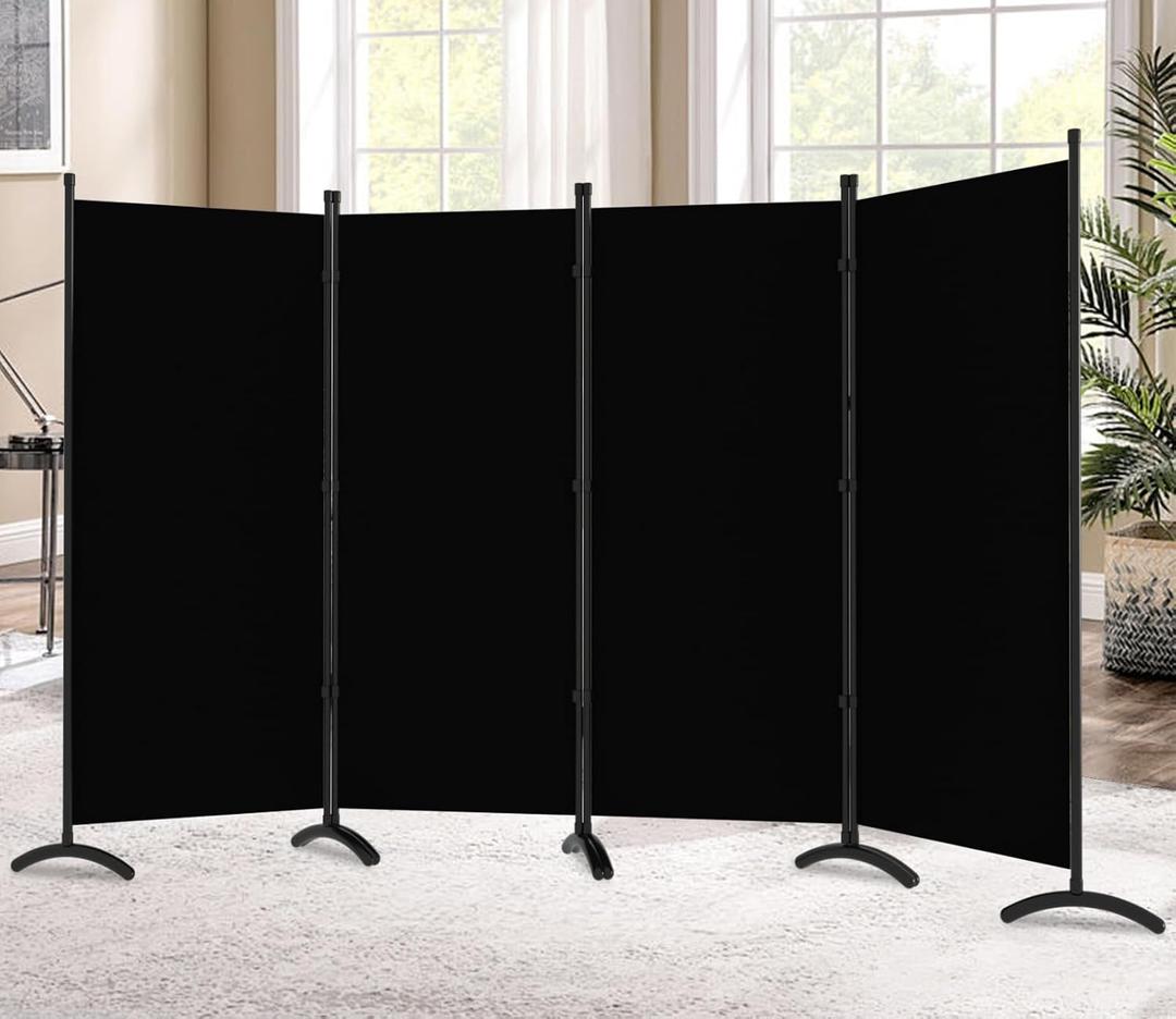 Room Divider-Folding Privacy Screens, 6 ft Partition Room Dividers Wall for Separation, Home, Office, Classroom, Studio (Black, 4 Panel)