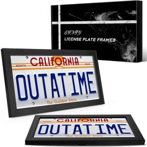 2 Pack License Plate Wall Frame: 13.7" x 7.4" Modern Black Display License Plate Cover with UV Protection - Universal Car Decor Frame for Wall or Tabletop Display